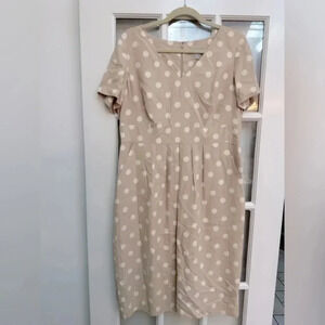 Pure Collection | 100% Silk Cream White Polka Dot Dress Size 12 Pinup Rockabilly